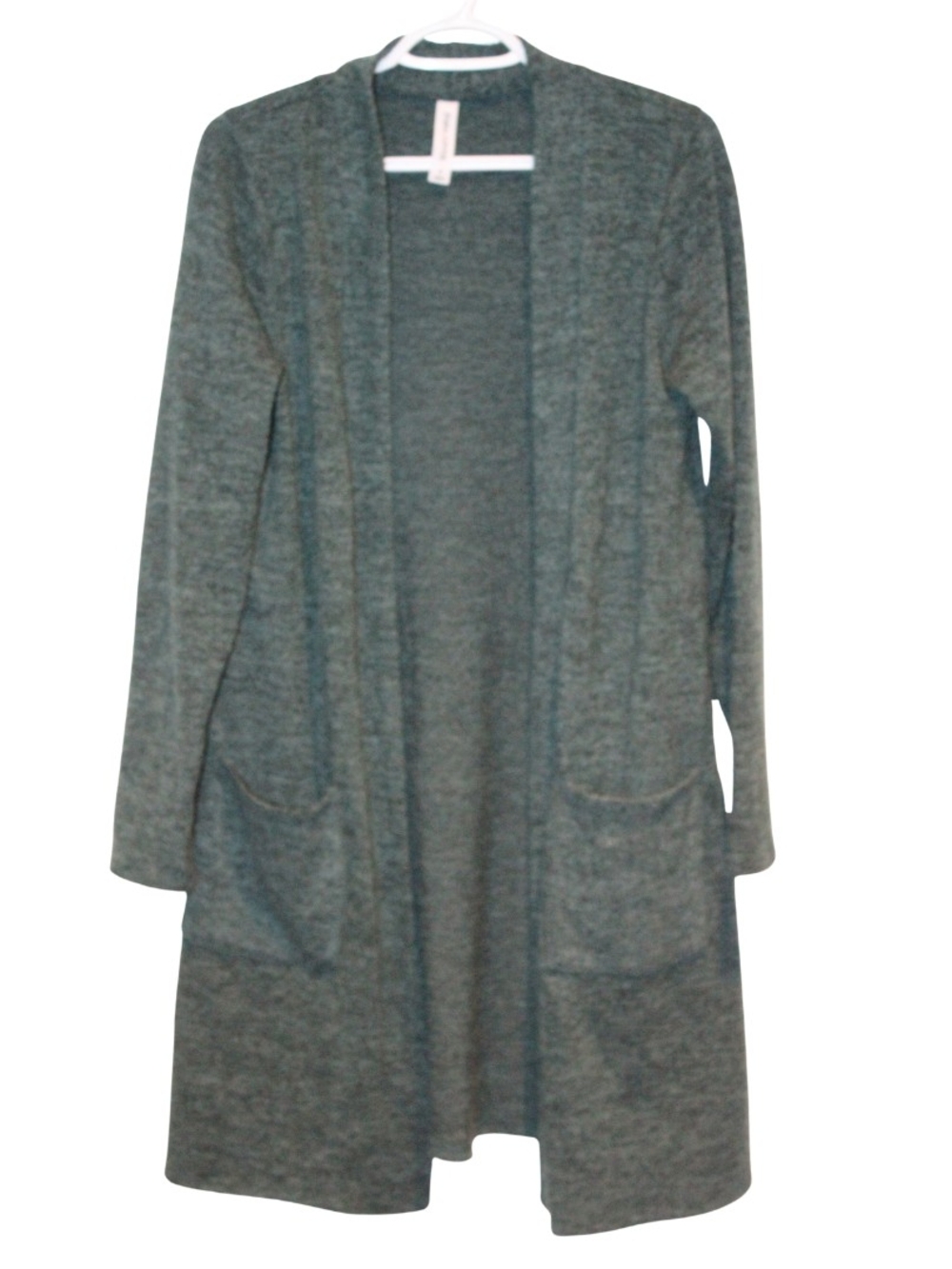 Zenana Outfitters Green Heathered Open Long Cardigan Size Small